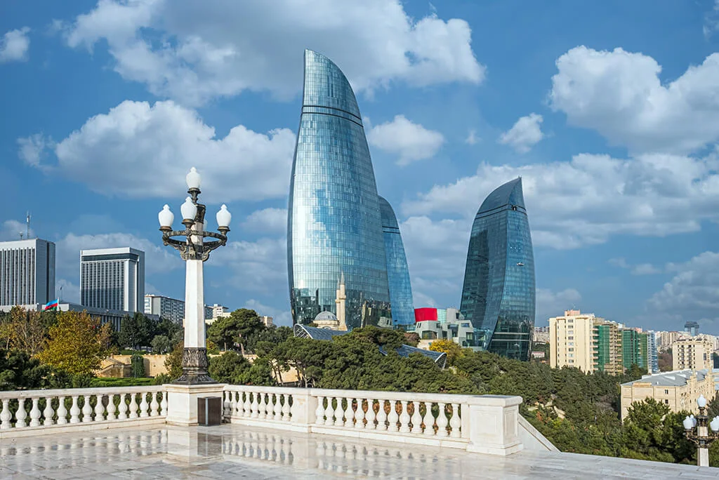 Baku skyline with Flame Towers